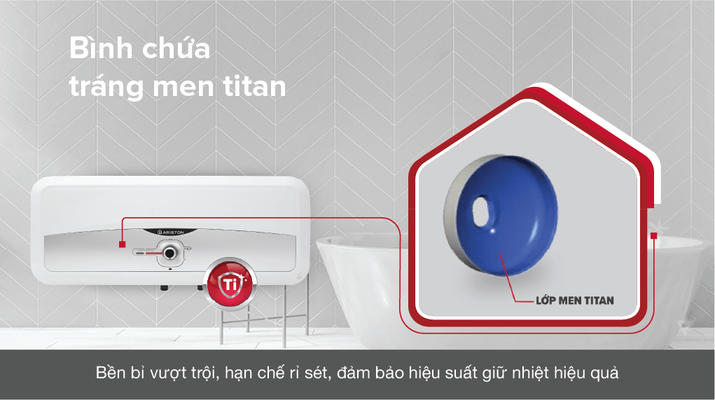 Máy nước nóng gián tiếp Ariston 20 lít 2500W SL2 20 RS 2.5 FE với lòng bình được tráng lớp men Titan ngăn rò rỉ