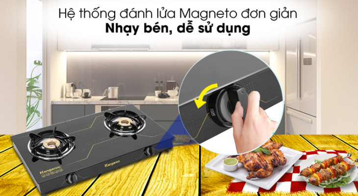Bếp ga đôi Kangaroo KG516M được trang bị đánh lửa Magneto bằng núm vặn dễ sử dụng