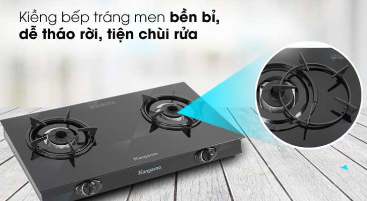 Bếp ga đôi Kangaroo KG8G1A có kiềng bếp 5 chân, tráng men chắc chắn