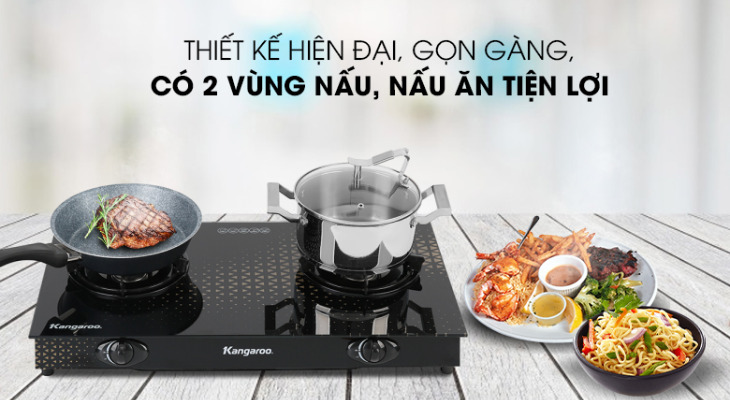 Bếp ga đôi Kangaroo KG8G1C có thiết kế sang trọng, hiện đại