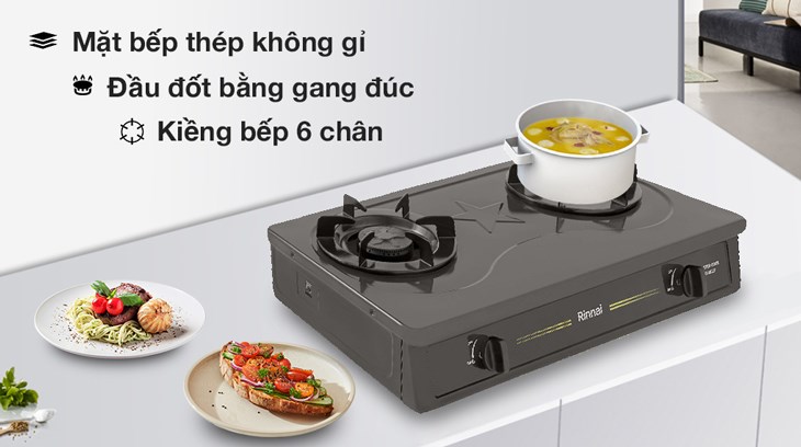 Bếp ga đôi Rinnai RV-MC27BE làm từ chất liệu bền bỉ, cho phép người dùng thuận tiện vệ sinh sau khi đun nấu