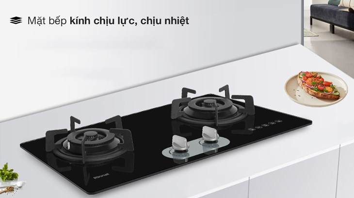 Mặt bếp ga âm Rinnai RVB-220G(BG) làm từ kính cường lực, chịu nhiệt, chịu va đập hiệu quả