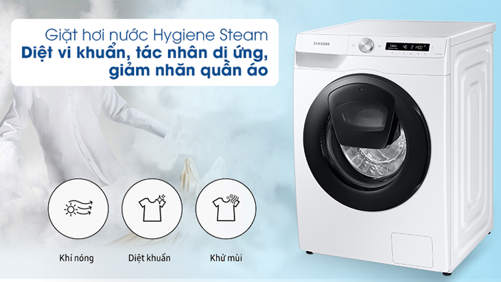 Máy giặt Samsung sở hữu chức năng giặt hơi nước giúp diệt khuẩn, giảm nhăn hiệu quả