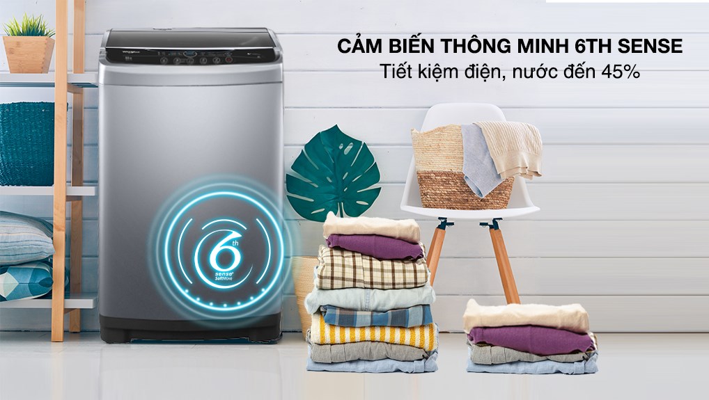 Máy giặt Whirlpool Inverter 11.5 kg VWIID11502FG có công nghệ cảm biến thông minh 6th SENSE