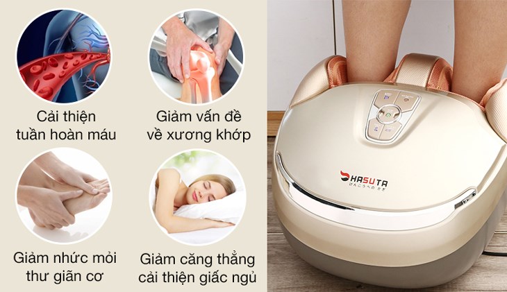 Máy massage chân HASUTA HMF-300 được trang bị bi lăn 3D mô phỏng theo bài massage của Nhật, giúp cải thiện tuần hoàn máu, giảm đau, căng cứng và mỏi cơ