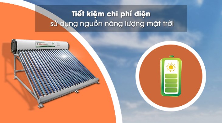 Máy nước nóng năng lượng mặt trời Sơn Hà 240 lít Eco 58-240 sử dụng nguồn ánh sáng mặt trời để làm nóng nước, không gây hại đến môi trường