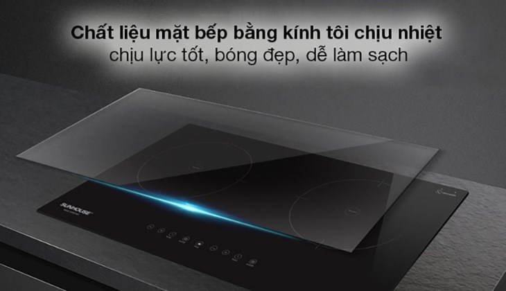 Bếp từ đôi lắp âm Sunhouse SHB9111MT chất liệu mặt kính tôi nhiệt bền bỉ, chịu lực lớn, dễ dàng vệ sinh mặt nấu