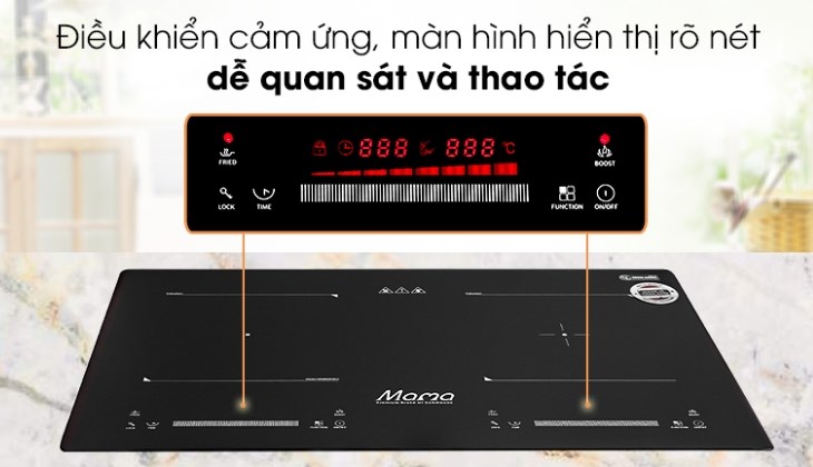 Mỗi vùng nấu của bếp từ đôi lắp âm Sunhouse Mama MMB9201DIH được trang bị bảng điều khiển cảm ứng để linh hoạt trong lúc nấu các món ăn