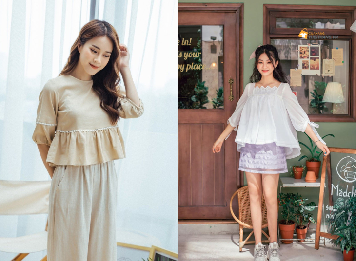 Áo babydoll ren ngắn tay phối váy