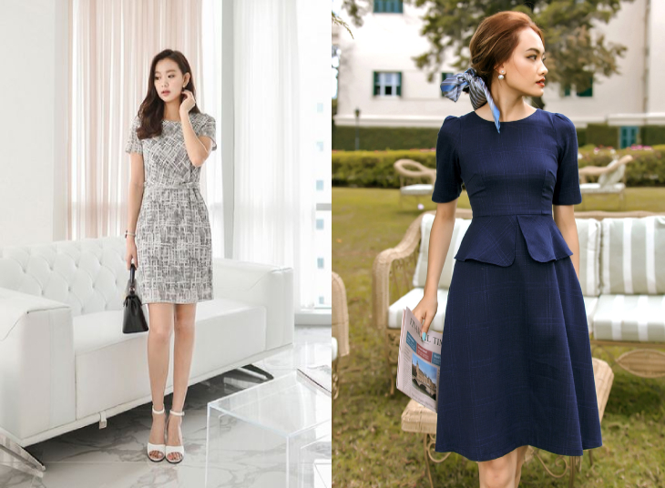 Đầm liền dáng xòe hoặc ôm body