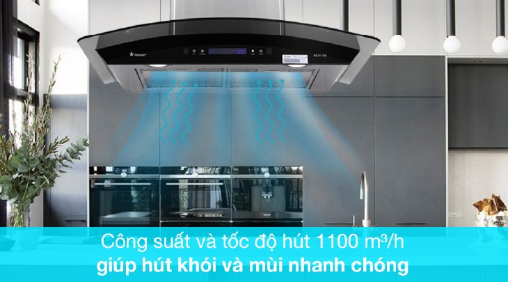Máy hút mùi kính cong Pramie AC17-700 có công suất hút lớn, hút mùi nhanh