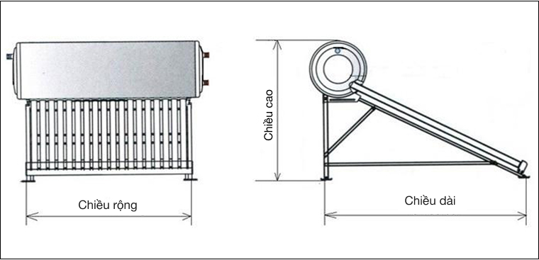 Kích thước máy nước nóng năng lượng mặt trời