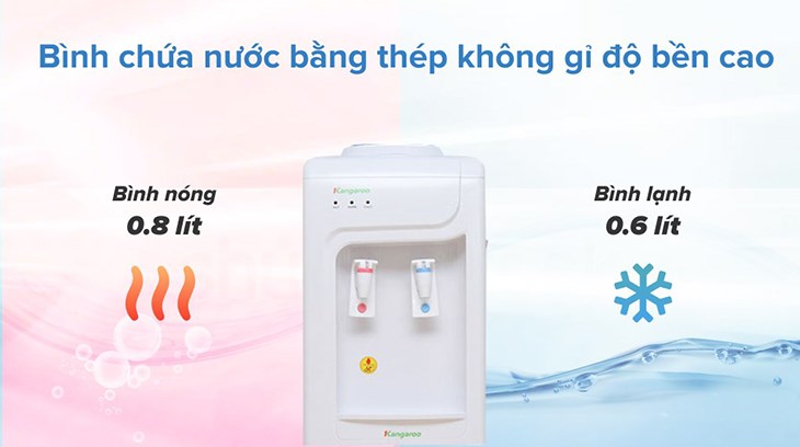 Cây nước nóng lạnh Kangaroo KG3331 565W mang đến những ly nước mát có nhiệt độ 10 - 15 độ C và nguồn nước nóng lên đến 95 độ C
