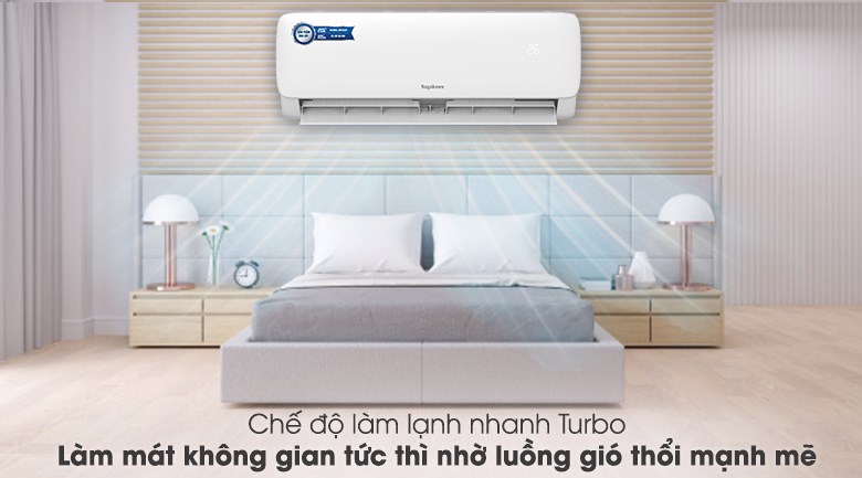 Máy lạnh Nagakawa Inverter 2.5 HP NIS-C24R2H10 giúp không gian mát lạnh tức thì nhờ chế độ làm lạnh nhanh Turbo