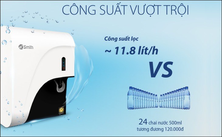 Nhờ có công suất và dung tích bình chứa lớn nên thiết bị cung cấp nước sạch nhanh chóng
