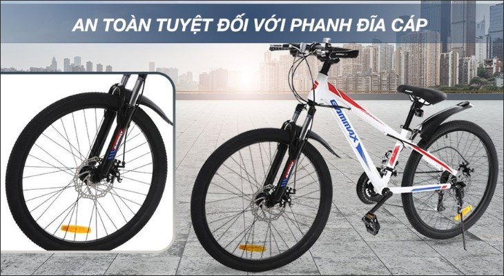 Hệ thống phanh đĩa cáp trên xe đạp địa hình MTB Gammax 24-JIEBAO-3.0-21S 24 inch giúp bảo vệ người dùng an toàn trước những tình huống nguy cấp