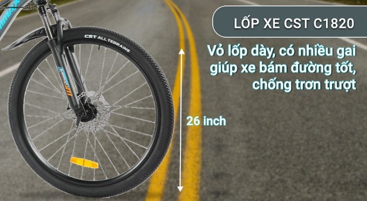 Xe đạp địa hình MTB Gammax 26-JIEBAO-3.0-21S 26 inch sở hữu cặp lốp dày dặn và có nhiều gai giúp xe bám đường tốt hơn