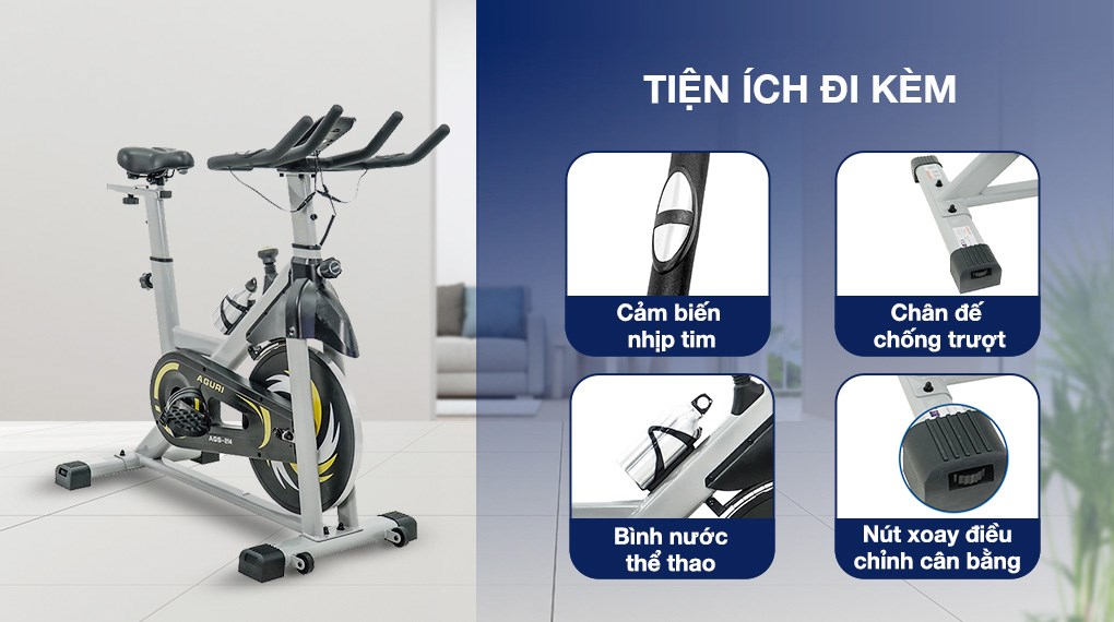 Xe Đạp Tập Thể Dục Aguri AGS-214 trang bị cảm biến nhịp tim giúp người dùng dễ dàng theo dõi nhịp tim để lụa chọn bài tập phù hợp