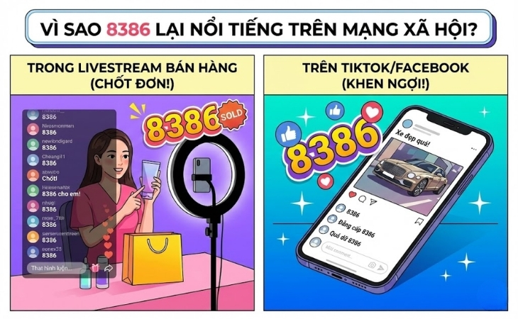 8386 được lan truyền rất mạnh mẽ trên mạng xã hội vì ý nghĩa may mắn, khen ngợi