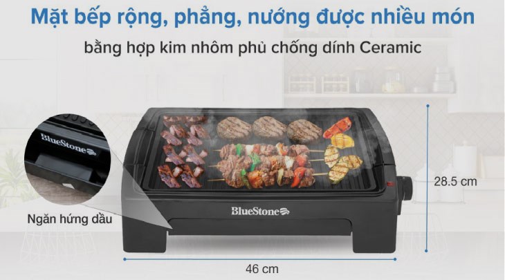Bếp nướng điện BlueStone EGB-7418 1500W được làm với chất liệu hợp kim nhôm phủ chống dính Ceramic
