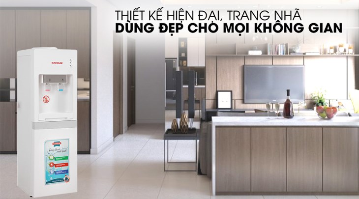 Cây nước nóng lạnh Sunhouse SHD9612 670W khoác trên mình gam màu trắng trang nhã, kích thước nhỏ gọn, phù hợp bố trí trong mọi không gian