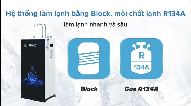 Máy lọc nước RO nóng nguội lạnh Dmax DMW-43710H 10 lõi trang bị hệ thống làm lạnh bằng công nghệ Block cho khả năng làm lạnh sâu