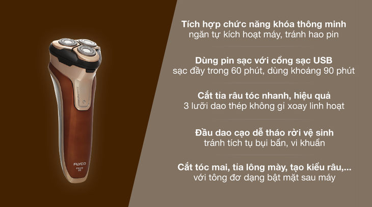 Máy cạo râu Flyco FS379VN chống thấm nước và tích hợp tông đơ