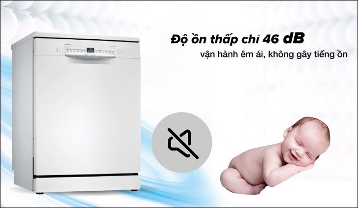 Máy rửa chén độc lập Bosch SMS2IVW01P có độ ồn khoảng 46dB khi hoạt động