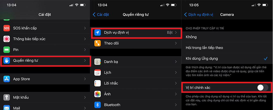 Tắt vị trí chính xác trên iPhone 12