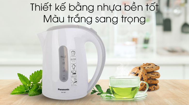 Bình đun siêu tốc Panasonic 1.7 lít NC-GK1WRA với thiết kế hiện đại, màu trắng trang nhã