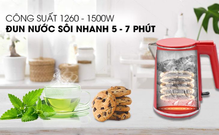 Công suất ấm siêu tốc mạnh, nấu nước sôi nhanh