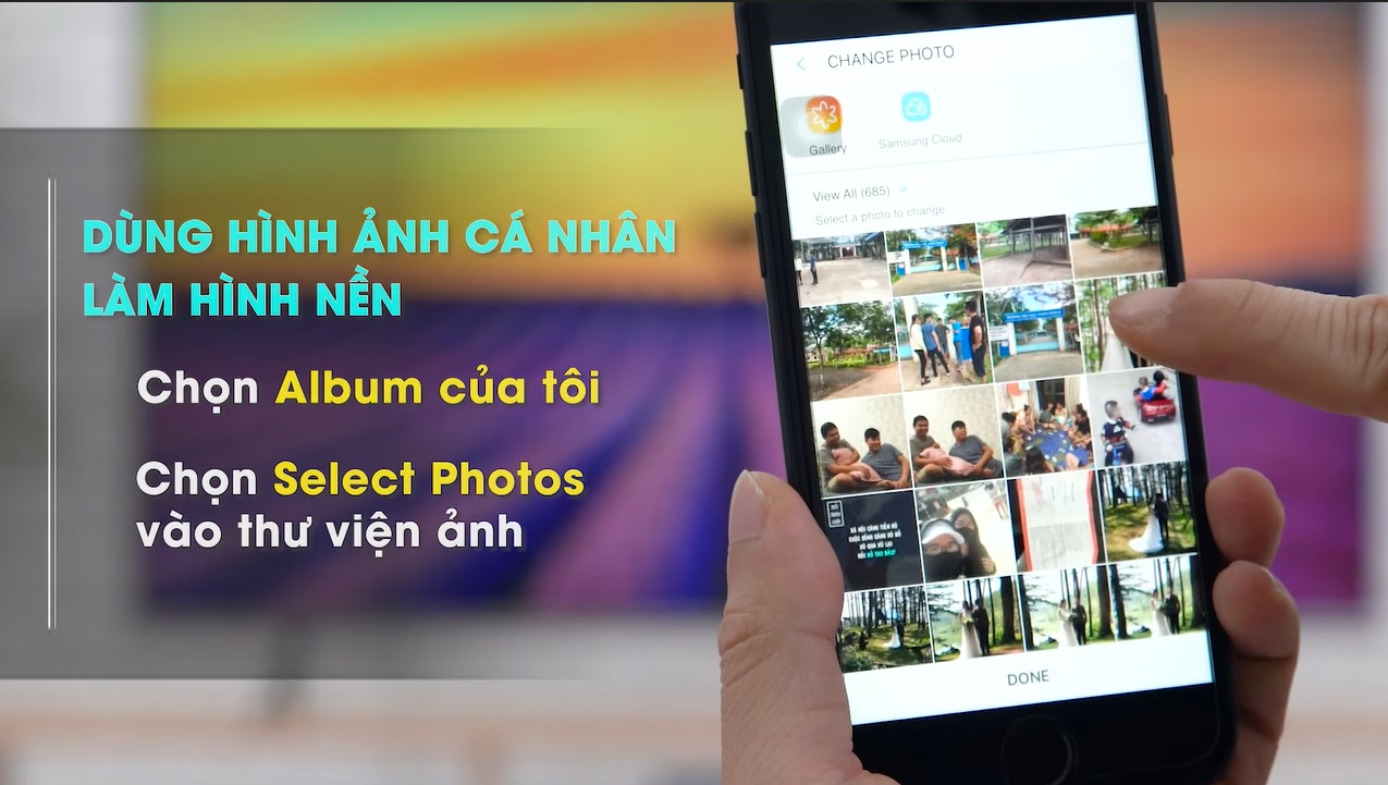 Tiếp theo, bạn chọn Select Photos để vào thư viện ảnh và chọn bức ảnh yêu thích.