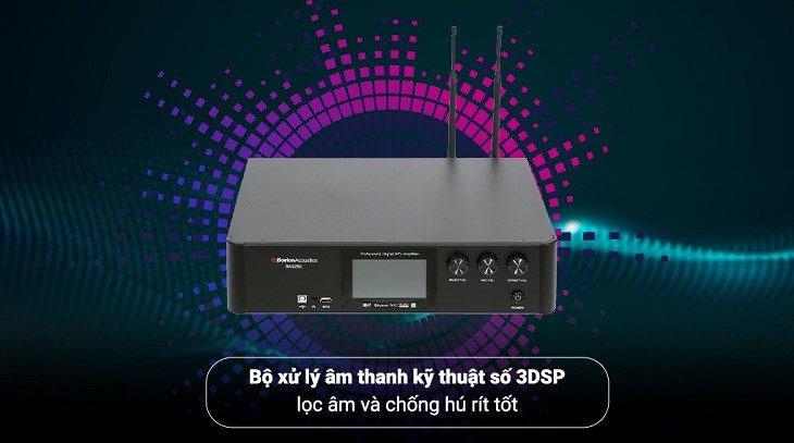Amply Boston Acoustics BA2250 600W được trang bị bộ xử lý âm thanh 3DSP giúp lọc âm và loại bỏ tiếng hú rít cho âm sắc hay, trong trẻo hơn