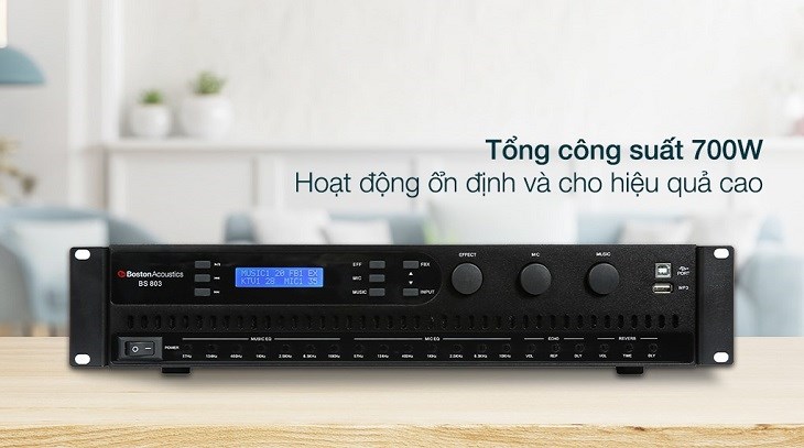 Amply Boston Acoustics BS803 700W có công suất 700W với độ ổn định cao, bền bì theo thời gian sử dụng