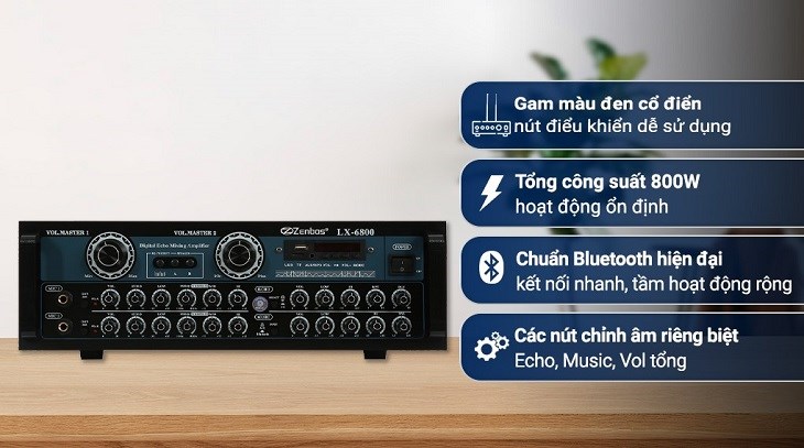 Amply Zenbos LX-6800 800W có giá bán khoảng 10.460.000 (Cập nhật tháng 5/2023 và có thể thay đổi theo thời gian)