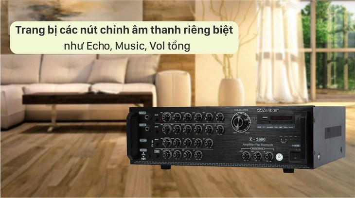 Amply Zenbos Z-2600 500W được tích hợp các nút điều chỉnh và phân tần âm thanh phù hợp với người nghe