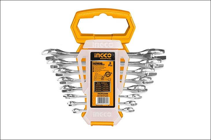 Bộ cờ lê 2 đầu Ingco 6-22 mm HKSPA2088 (8 món) giúp người dùng vặn, siết đai ốc chắc chắn và không làm biến dạng đai ốc