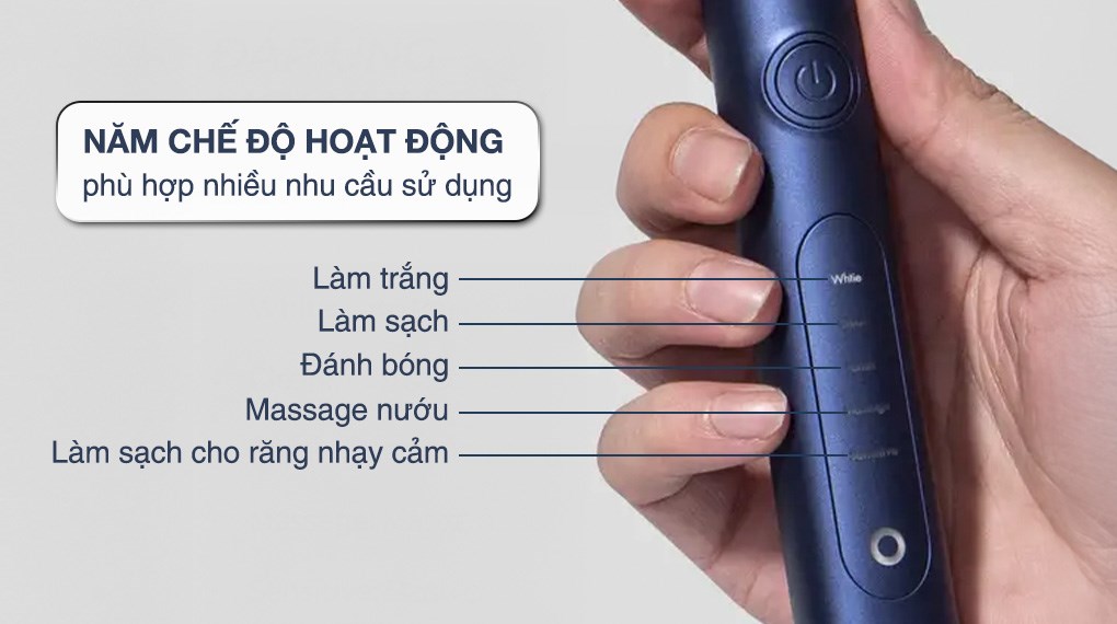 Bàn chải điện Halio Sonic Whitening Pro Midnight Blue với 5 chế độ làm sạch khác nhau có thể đáp ứng đa dạng các nhu cầu sử dụng của người dùng