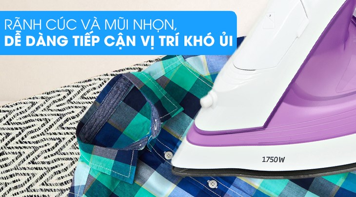 Bàn ủi hơi nước Beko SIM3617 1750W có rãnh cúc và mũi nhọn, dễ dàng ủi hàng cúc áo và cổ áo phẳng nhanh chóng