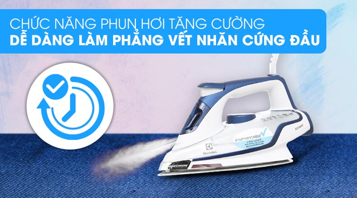 Bàn ủi hơi nước Electrolux ESI6123 2200W sở hữu chức năng phun hơi tăng cường, giúp bạn ủi phẳng quần áo nhanh chóng