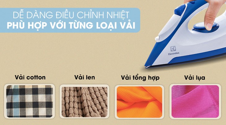 Bàn ủi khô Electrolux EDI2004 1300W cho phép bạn điều chỉnh nhiệt độ ủi sao cho phù hợp với từng loại vải