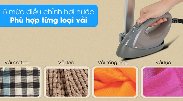 Bàn ủi hơi nước đứng Kangaroo KG-75B11 2180W được thiết lập 5 mức hơi nước, người dùng có thể điều chỉnh sao phù hợp với nhu cầu ủi từng loại vải