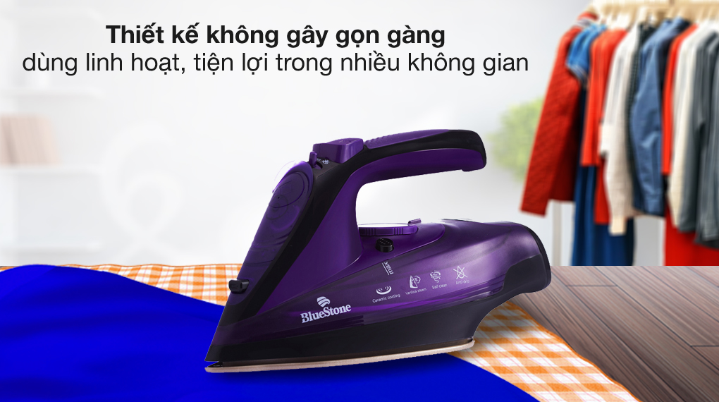 Bàn ủi hơi nước không dây BlueStone sở hữu thiết kế không dây tiện lợi, linh hoạt trong nhiều không gian