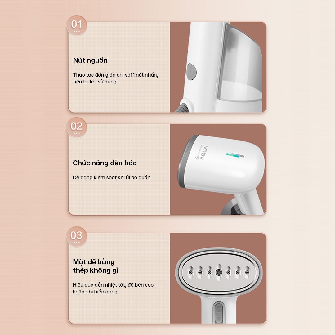 Bàn ủi hơi nước AQUA AQS-SH2502R(W)-VN 1200W được trang bị bình nước dung tích 250ml, cho phép bạn ủi được nhiều quần áo hơn mà không cần châm nước liên tục