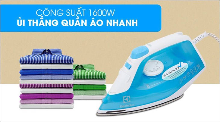 Bàn ủi hơi nước Electrolux ESI4017 1600W có công suất lớn, giúp nhanh chóng ủi phẳng các vết nhăn trên quần áo