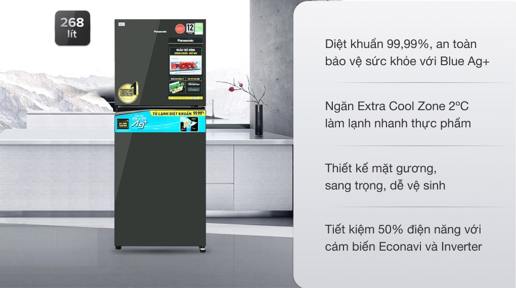 Tủ lạnh Panasonic Inverter 268 lít NR-TV301VGMV là dòng tủ lạnh 2 cánh tích hợp nhiều công nghệ làm lạnh và kháng khuẩn hiện đại