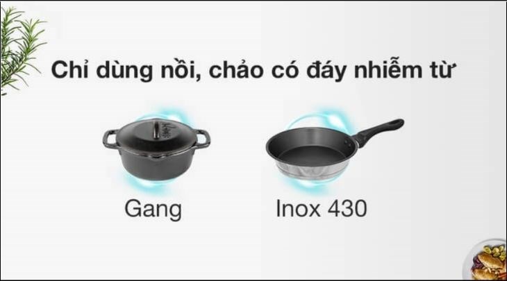 Bếp từ đôi lắp âm Kocher DI-806GE02 chỉ sử dụng được cho các sản phẩm nồi, chảo có đáy nhiễm từ