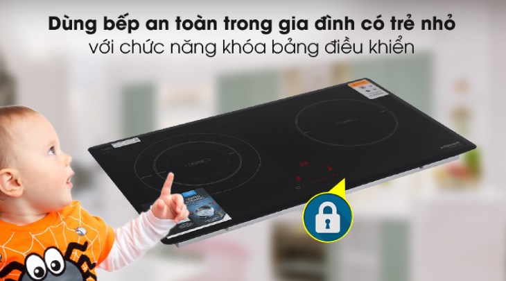 Bếp từ đôi lắp âm Kocher DI801GE IPLUS sở hữu tính năng khóa trẻ em, đảm bảo an toàn hơn cho các gia đình có trẻ nhỏ