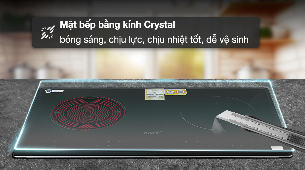 Bếp từ hồng ngoại lắp âm KAFF KF-073IC có mặt bếp kính Crystal bóng sáng với khả năng chịu lực, chịu nhiệt tốt