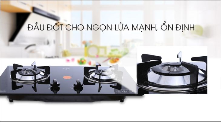 Bếp ga Kiwa sở hữu đầu đốt dẫn nhiệt tốt, cho ngọn lửa mạnh giúp nấu ăn nhanh chóng